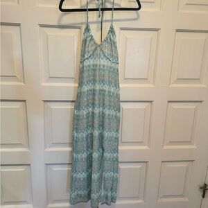 Blue Patterned Halter Maxi Dress